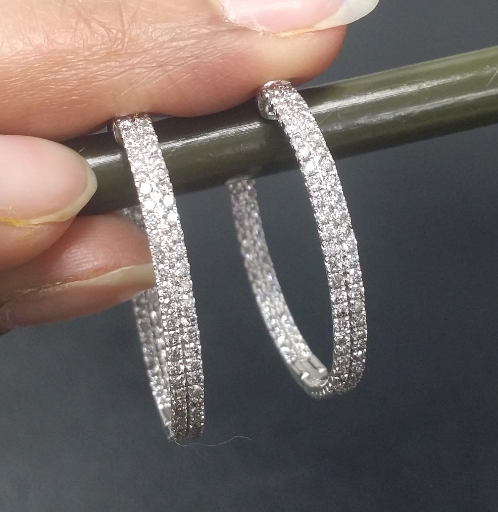 Pre-owned Handmade Steal Deal 2.05 Carat Natural Round Diamonds Two Row Hoops Earrings In 14k Gold In White