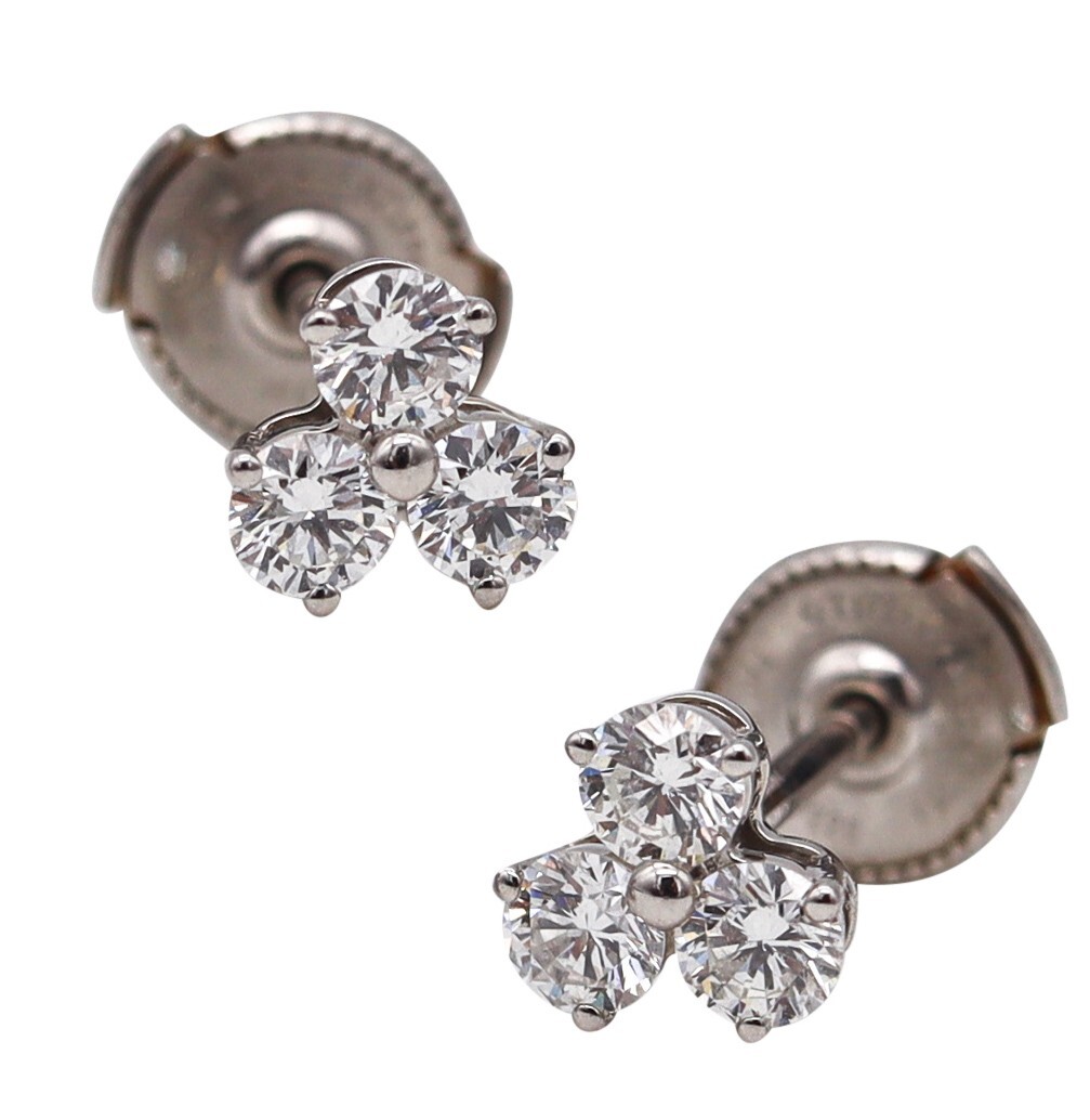 ペルドンナ タスカニー 陶器 Tiffany & Co. Three Stones Earrings Studs In Solid Platinum