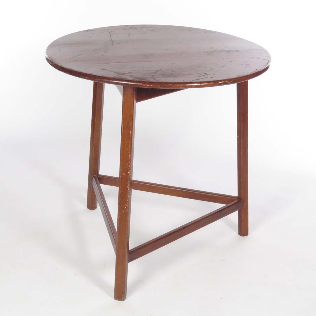 Vtg wooden cricket table round stretcher base rustic primitive country farmhouse