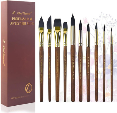 10Pcs Professional Watercolour Brushes, Synthetic Squirrel Hair Brush Set Varie