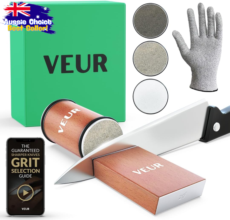 Knife Sharpener - 400/1000/3000 Grit Discs - 15/20 Degree - AUS Owned