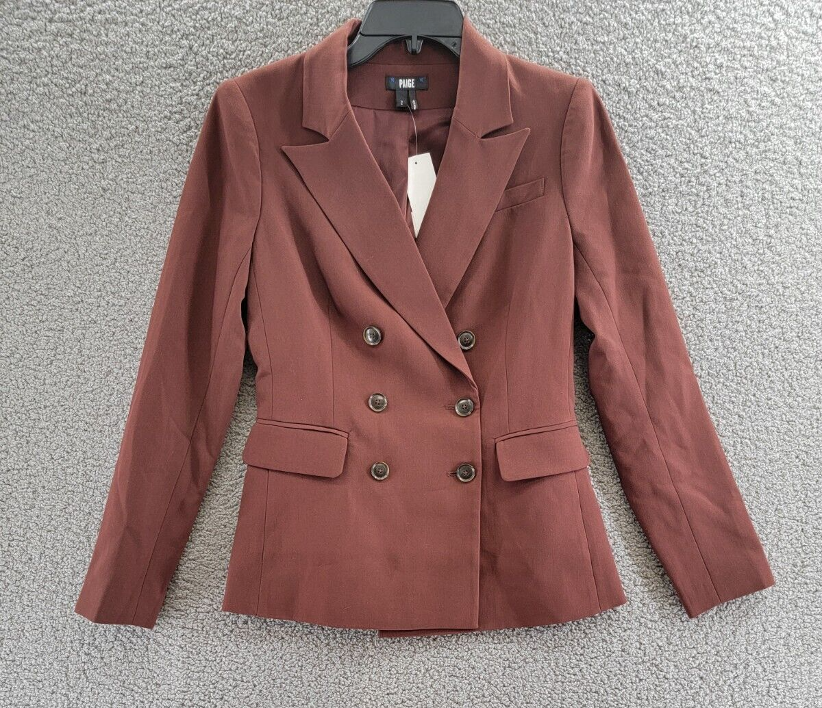 PAIGE Malbec Blazer Women's 2 Mahogany Welt Pockets Long Sleeve Button Front - Picture 2 of 20