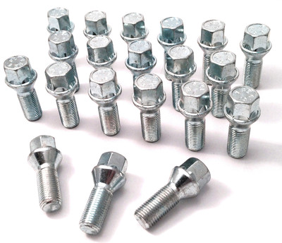 wheel bolts nuts lugs M14 x 1.5, 17mm Hex, 28mm thread, taper seat x 20