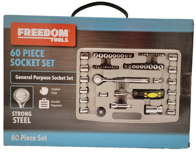 Freedom Tools 60 Piece Socket Tool Set in Hard Gray storage Tray New in Box