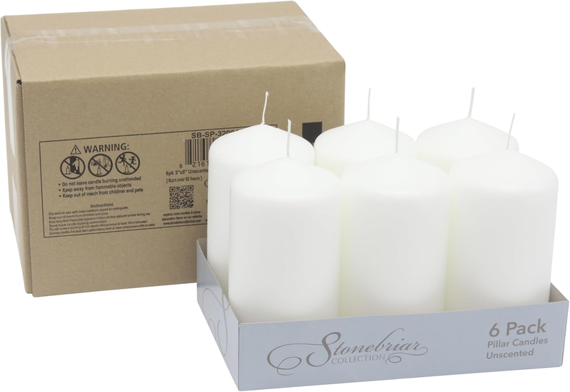 Unscented White Tall Pillar Candles, 65 Hour Burning Candle Pillars, Perfect for
