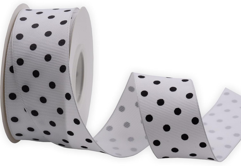 Grosgrain Polka Dot Wired Edge Ribbon,1-1/2 Inch,10 Meters Spool,White with Blac