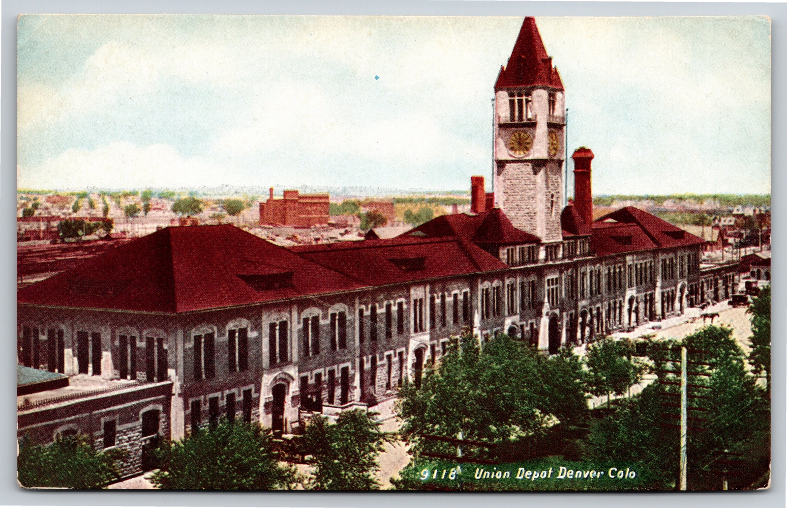 Denver CO~Union Railroad Depot~128 Foot Clock Tower~Italian Romanesque~Vtg PC