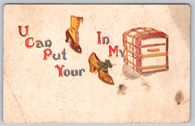 You can put your shoes in my chest c1900s Comic Romance Vintage Postcard