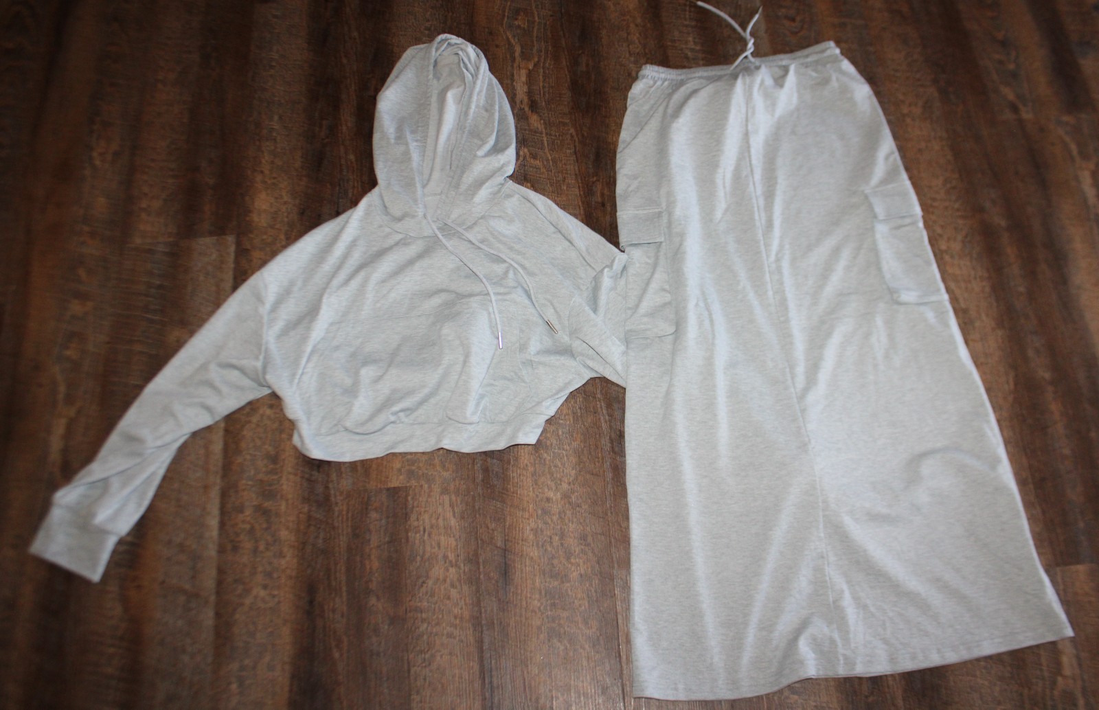 Women two piece skirt set Size Medium GRAY hooded sweatshirt crop top And Skirt