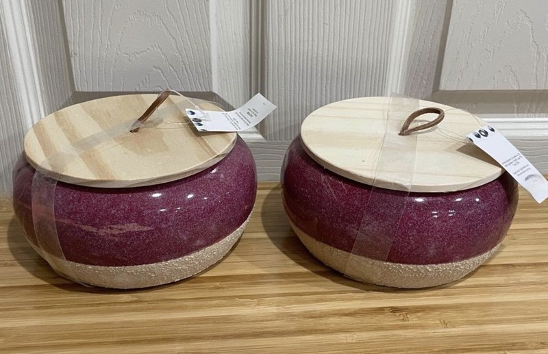 New Set of 2 Citronella Candle Outdoor Patio Decor Purple Pottery Candleholder