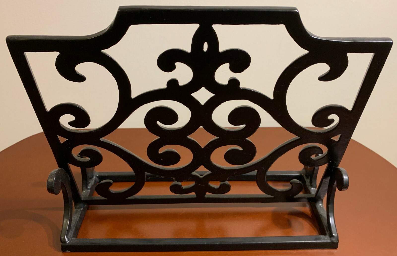 Cast Iron~Black~Enameled~Scroll Pattern~Square~Cook Book Holder
