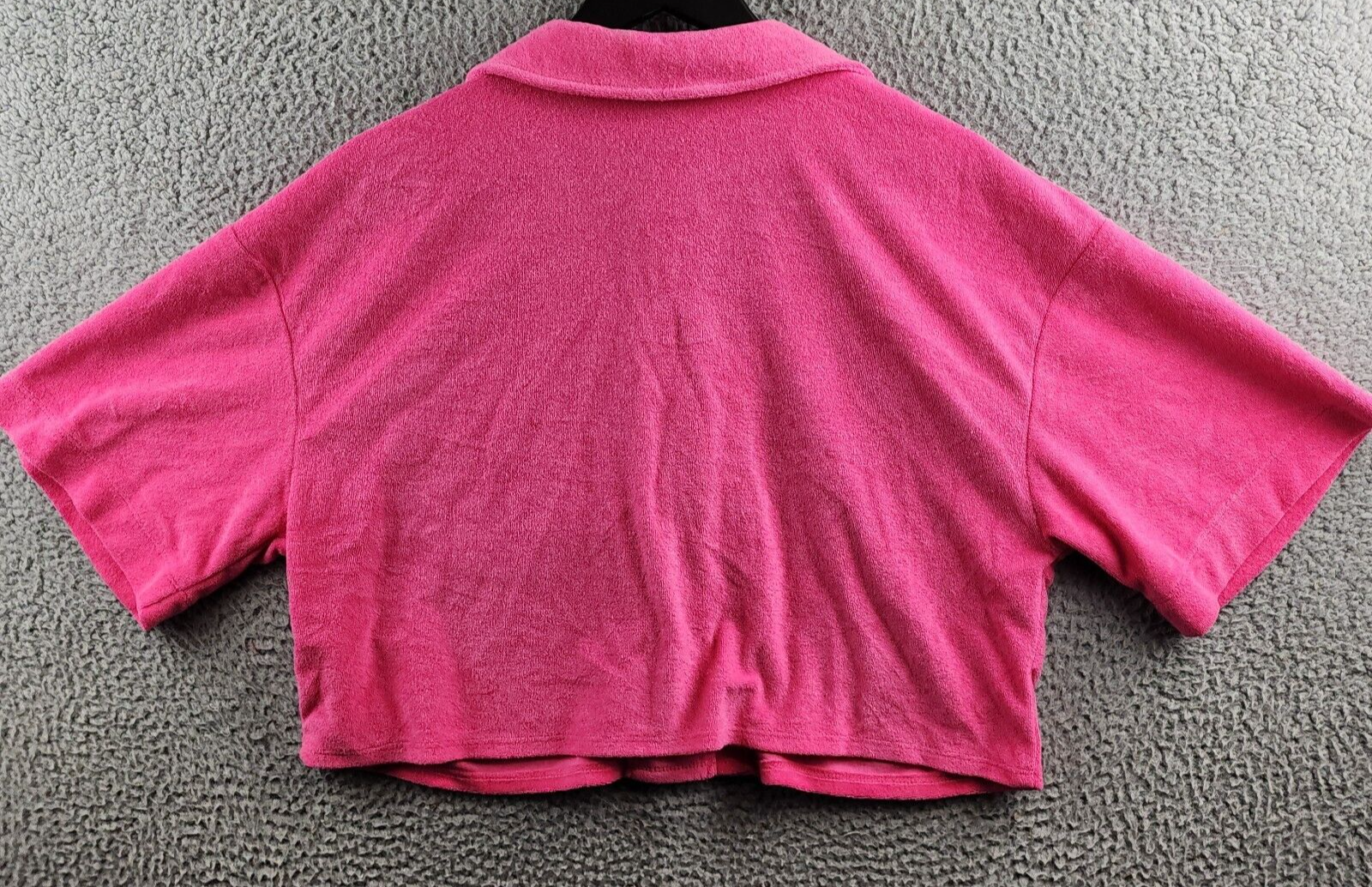 AQUA Cropped Terrycloth Shirt Women's M Pink Patch Pocket Collared Short Sleeve - Picture 10 of 12