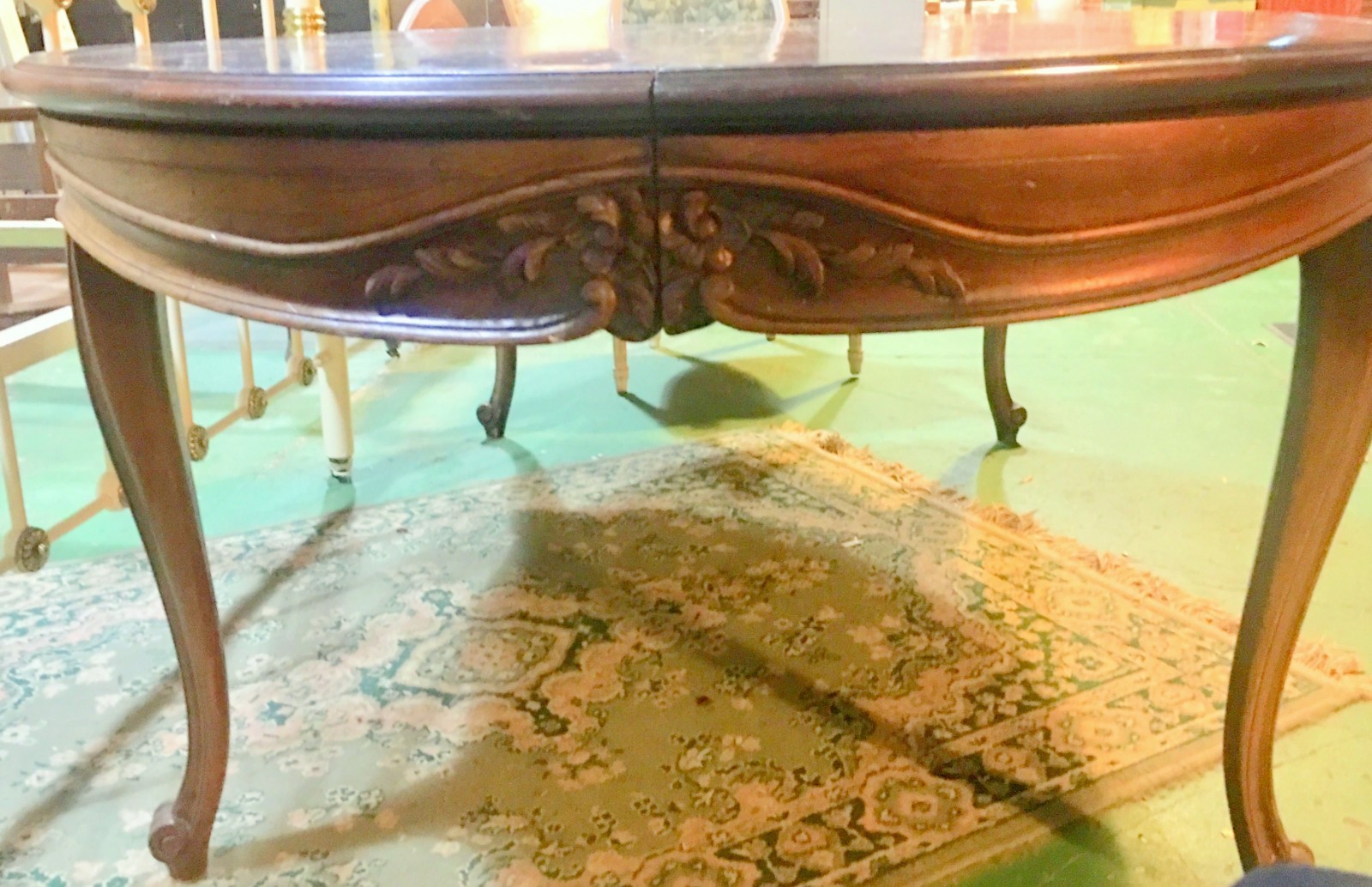 Antique Solid Mahogany Dining Table Hand Carved Details Queen Ann Style 7'x4'