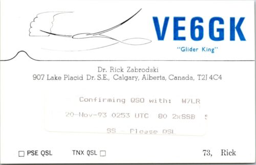 Vtg Ham Radio CB Amateur QSL QSO Card Postcard CANADA ALBERTA 1993 VE6GK