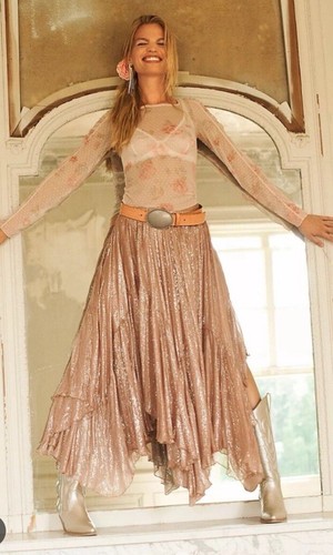 Free People Fp One Clover Блестящая металлическая асимметричная многоярусная юбка M