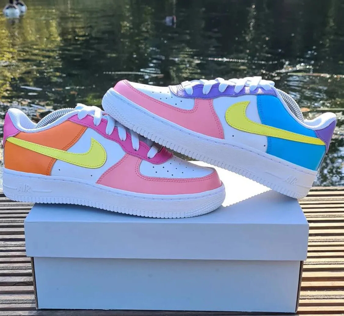 Air Force 1 Custom White Shoes Bright Multicolor Summer Pink