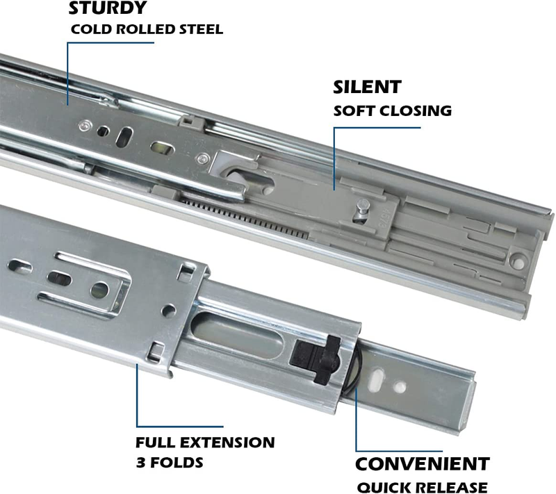20-Inch Side Mount Drawer Slides Glides, Soft Close Full Extension Ball Bearing