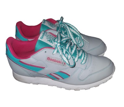 Reebok Classics Gray, Pink, And Teal Unisex men Size 5.5 Sneakers Women 7