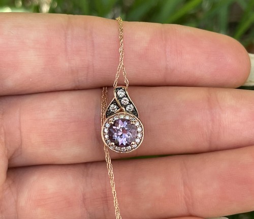 Pre-owned Le Vian Levian Amethyst Chocolate Diamond Pendant Necklace Round Cut 14k Rose Gold In Purple