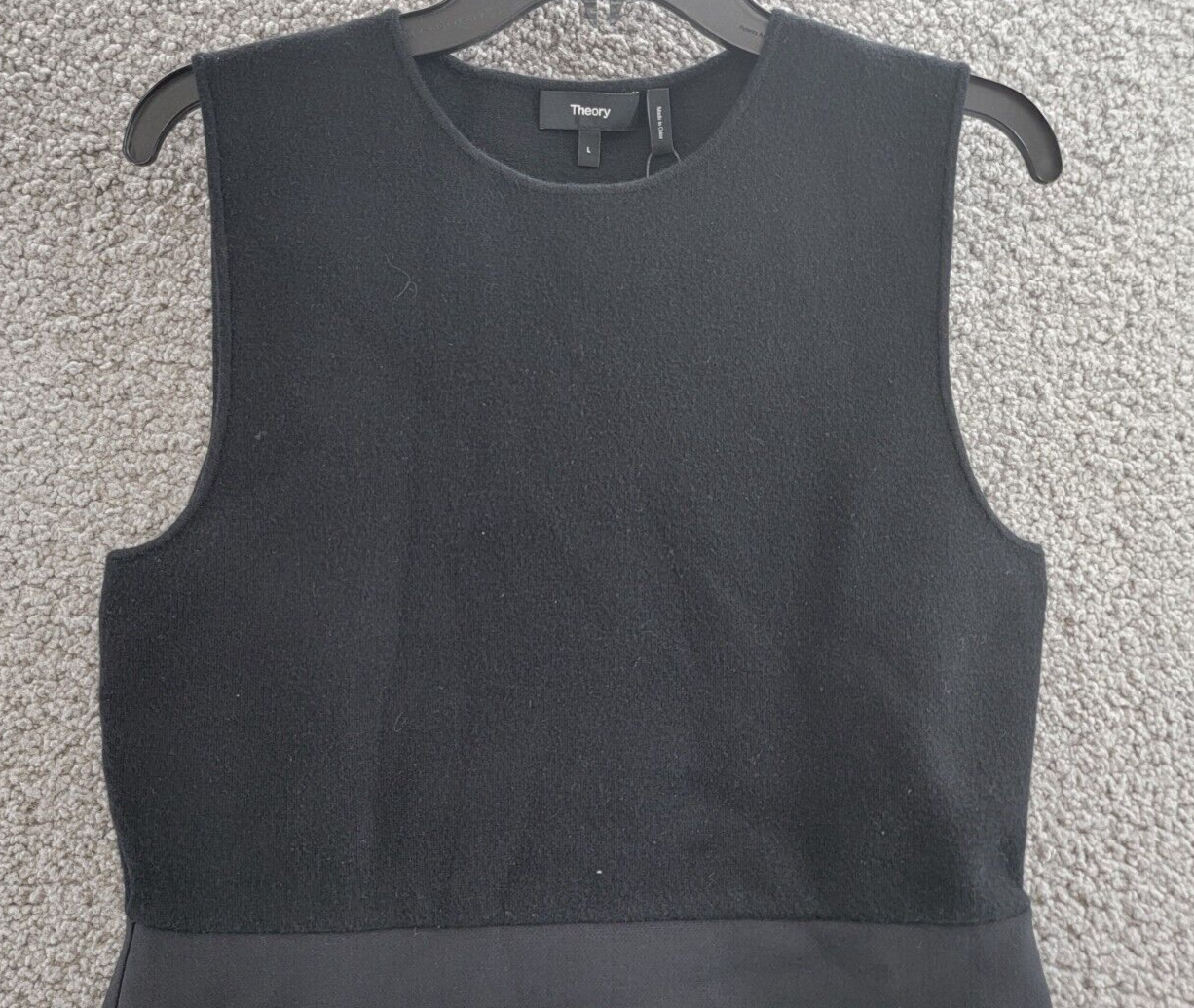Theory Tailor Wool Short Mini Dress Women's L Black Round Neck Side Zip Closure - Picture 3 of 15