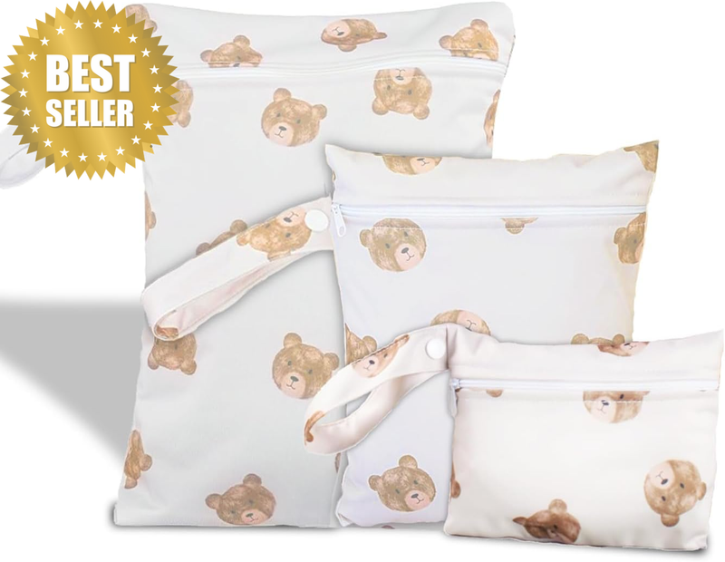 3 Size Waterproof Wet Bags,3 Pcs Nappy Bags, Reusable Travel Laundry Bag, Wet Ba
