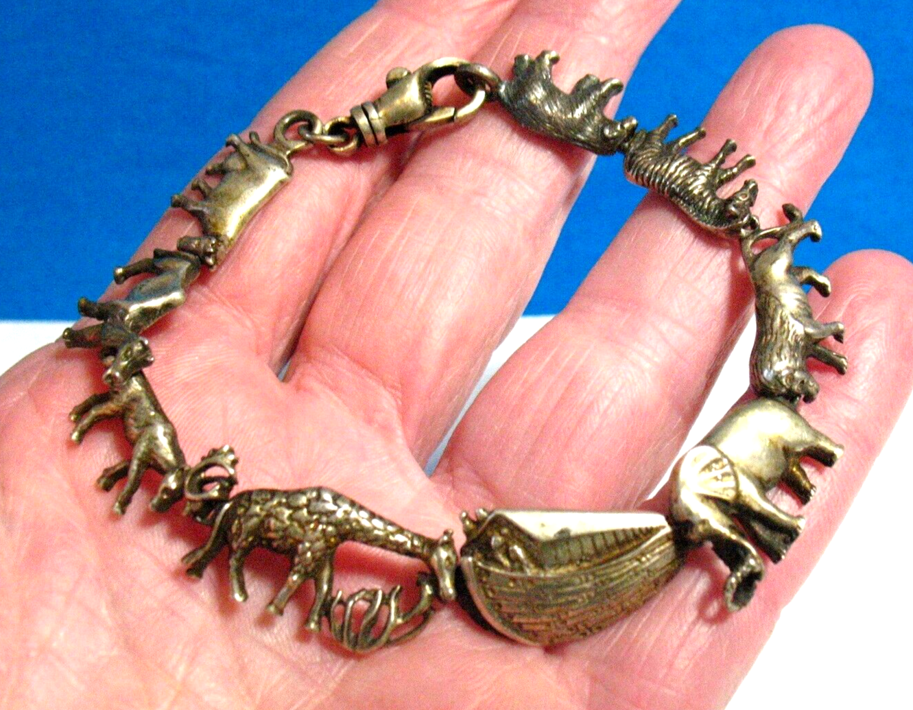 STERLING SILVER NOAH'S ARK BRACELET VINTAGE 7 INCHES 11.3
