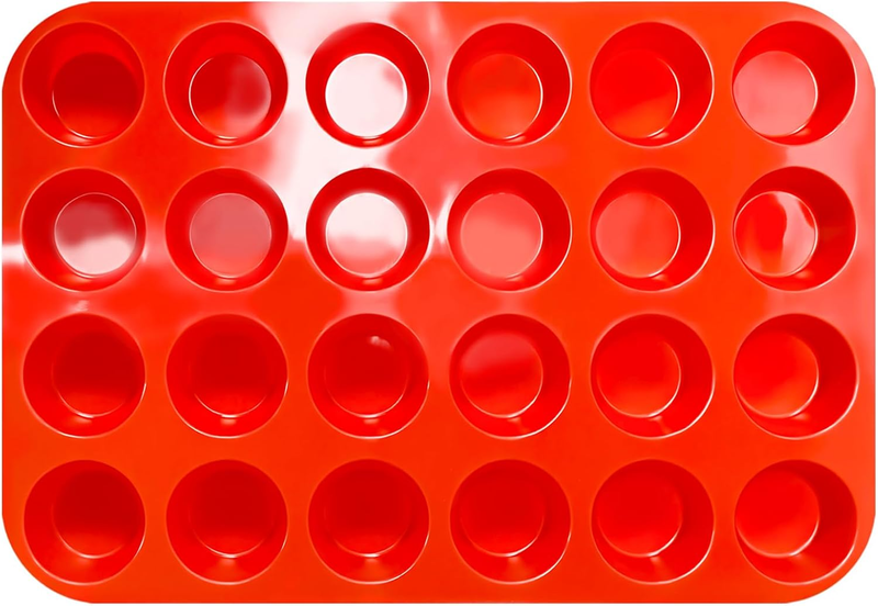 Silicone Mini Muffin Pan, 24 Cups Red Nonstick Mini Cupcake Pan for Baking Mini 
