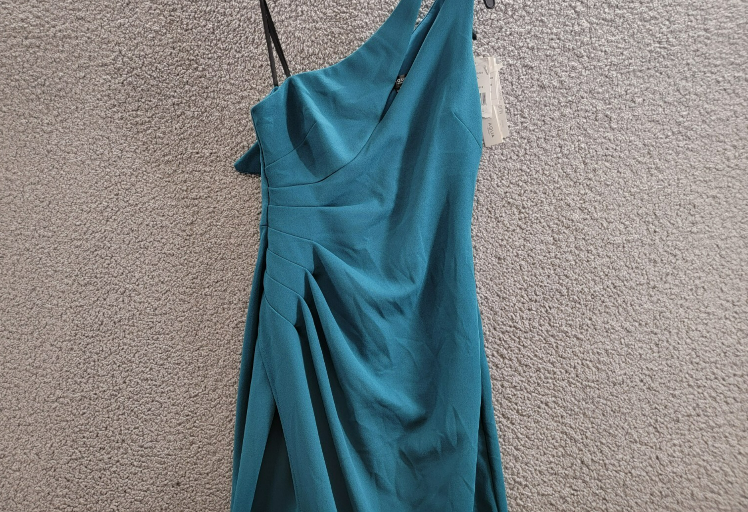 AQUA Cutout One Shoulder Gown Women's 0 Azure Solid Asymmetric Back Zip Closure - Picture 3 of 15