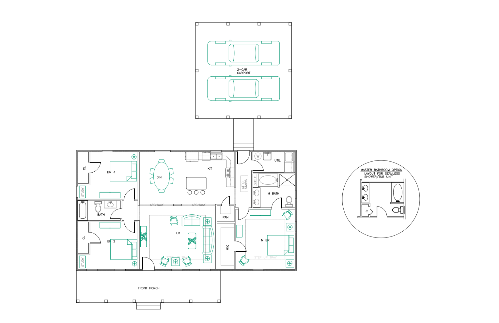 Ranch House Plans 1650 SF 3 Bed 2 Bath Open Floor - Split Bedrooms (Blueprints)