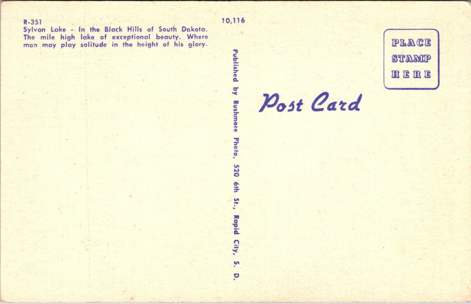 Sylvan Lake Black Hills South Dakota Linen Postcard