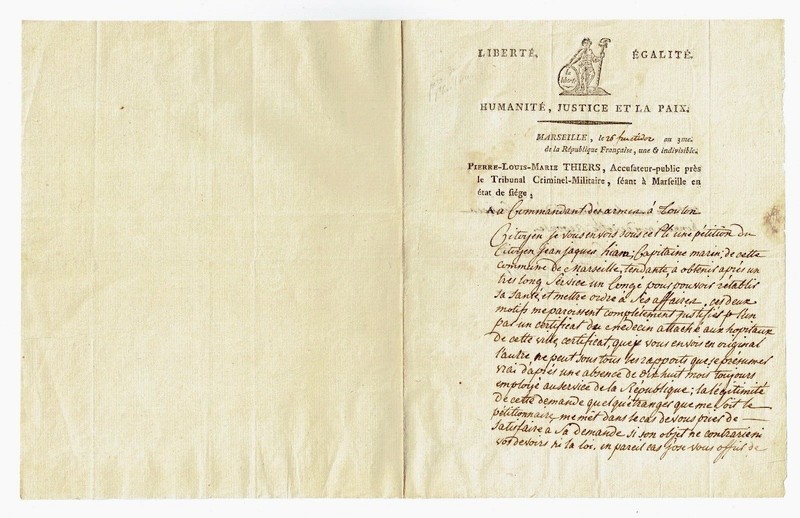 La32-Document De CongÃ-Citoyen-Jean Jacque Hiam-RÃVolution-Marseille-An 3