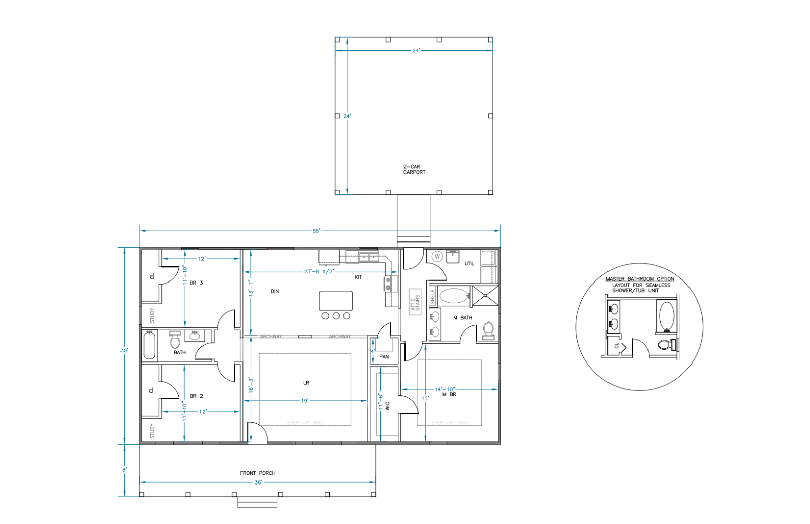 Ranch House Plans 1650 SF 3 Bed 2 Bath Open Floor - Split Bedrooms (Blueprints)