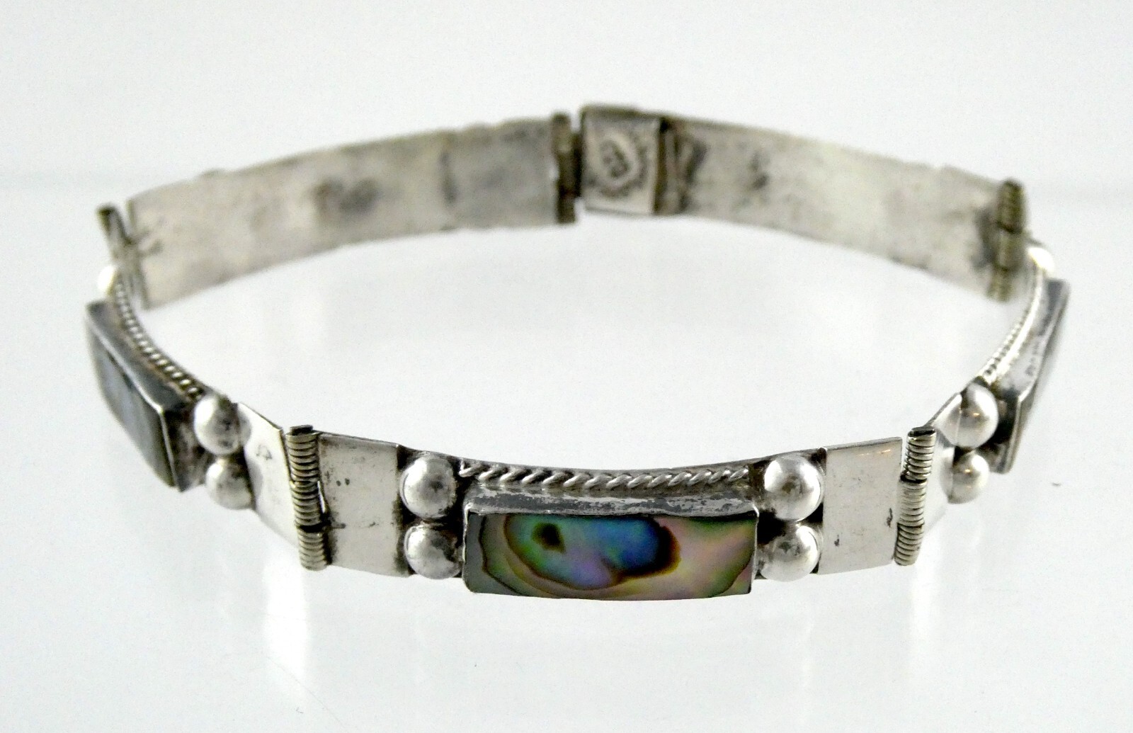CCD Taxco Mexico Sterling Silver Abalone Shell Link Bracelet CCD Taxco Mexico Sterling Silver Abalone Shell Link Bracelet