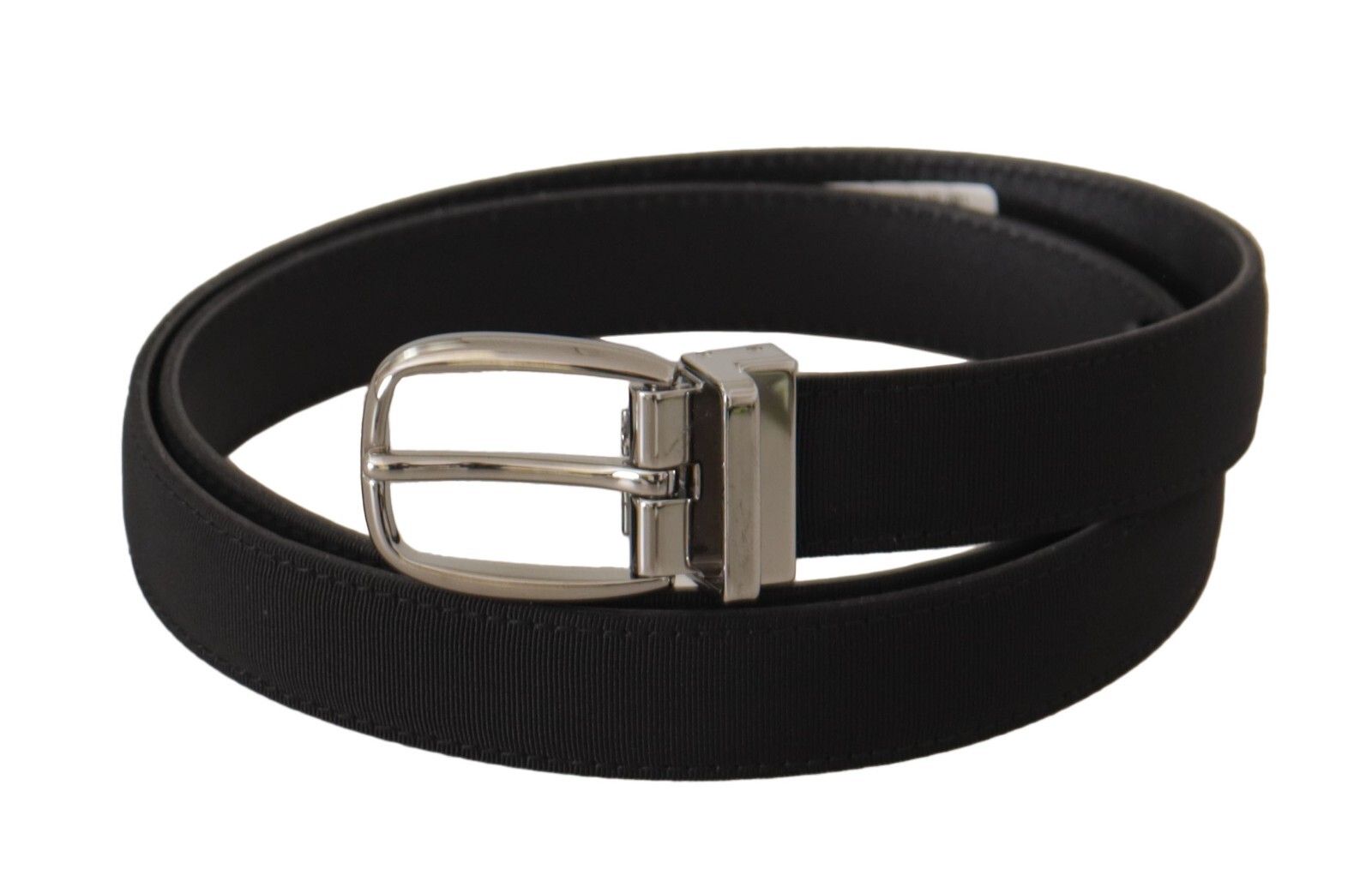 Pre-owned Dolce & Gabbana Belt Black Calf Canvas Silver Tone Logo Metal Buckle S85cm/34in