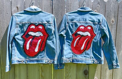 Custom Red Sequin Rock and Roll Rolling Stones Tongue Jean Jacket