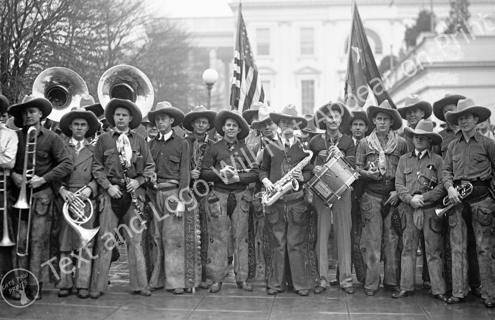1929 Cowboy Band at the White House, DC Vintage Old Photo 11" x 17" Reprint