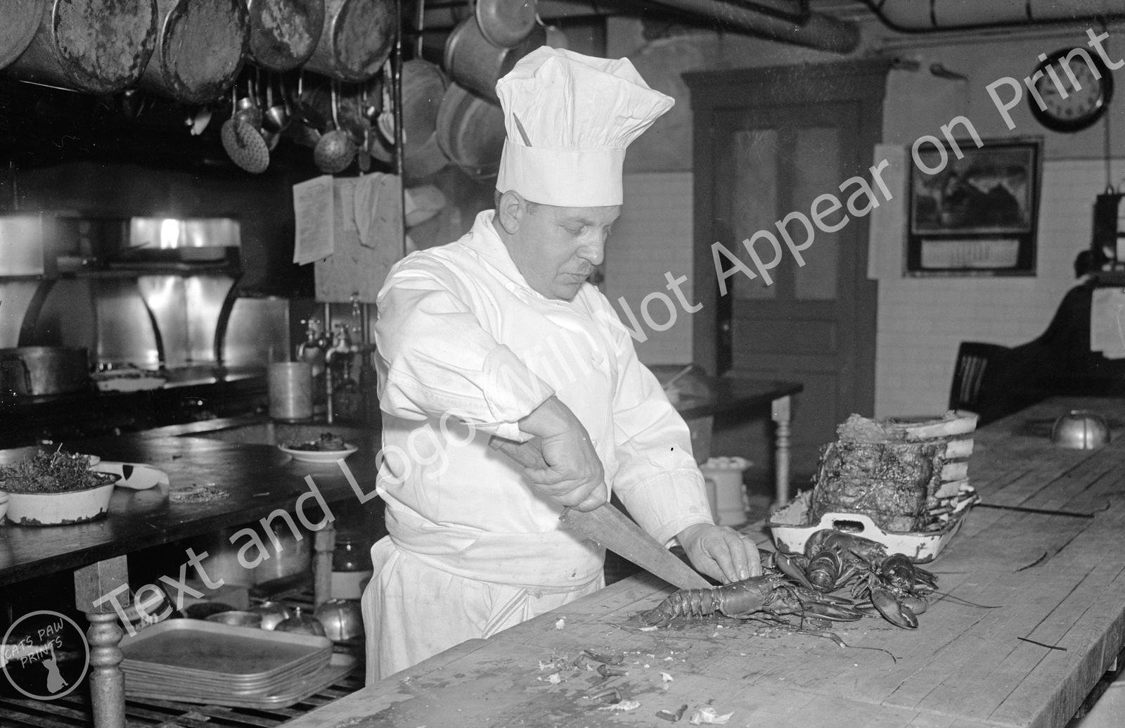 1938 Chef Ernest Zahn Preparing Lobster Vintage Old Photo 11" x 17" Reprint