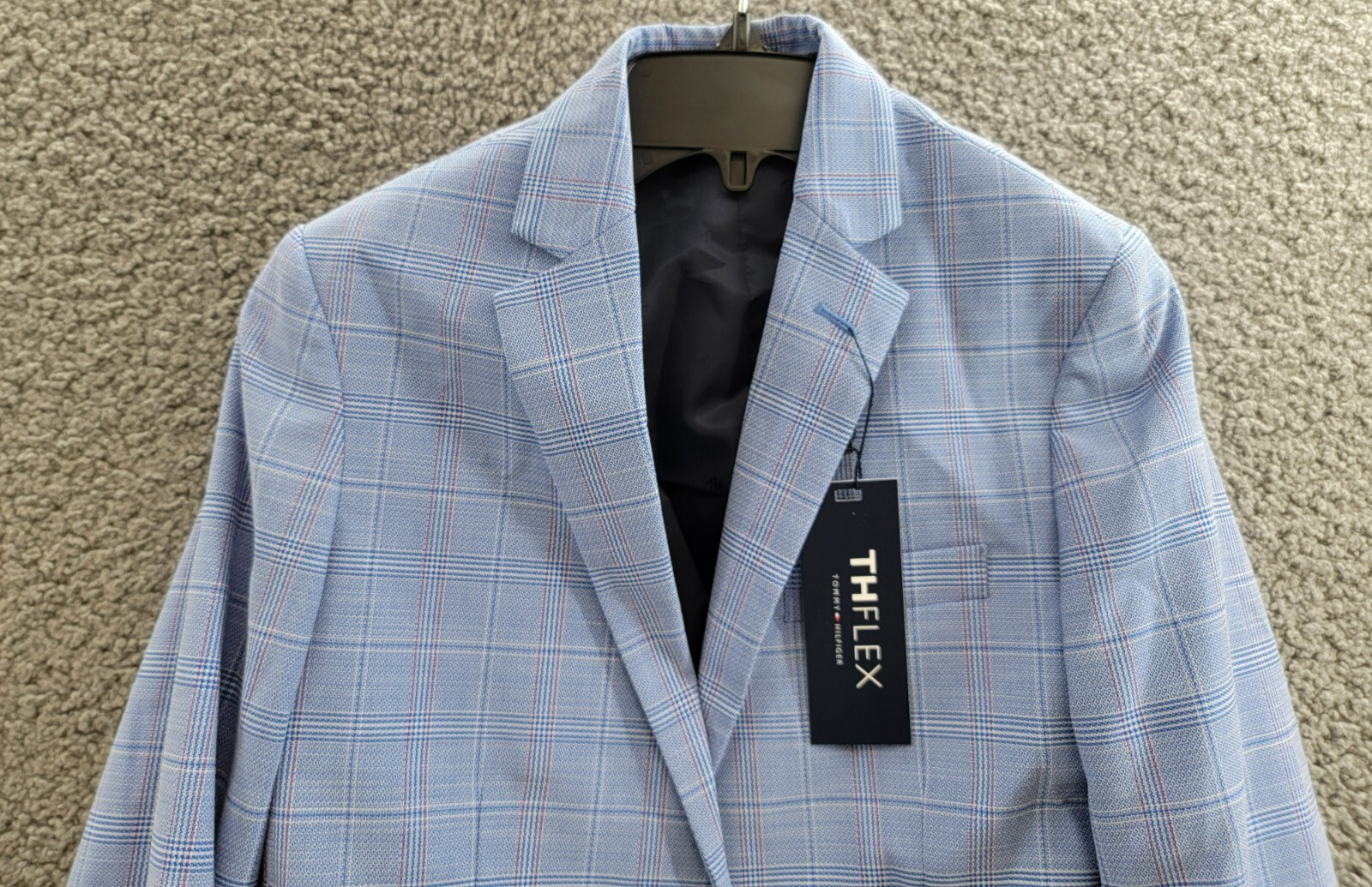 Tommy Hilfiger Stretch Deco Plaid Sport Coat Big Boys 10 Blue Flap Pockets L/S - Picture 3 of 19
