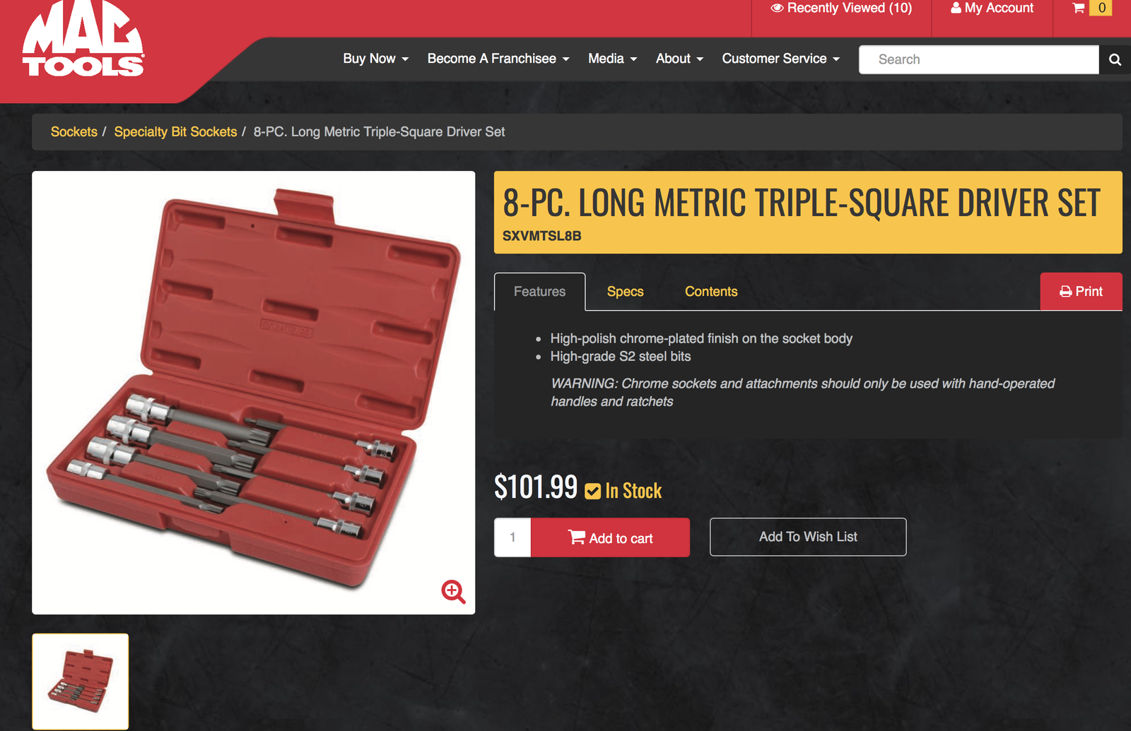 Mac Tools 8 PC Long Metric TripleSquare Driver Set SXVMTSL8B eBay