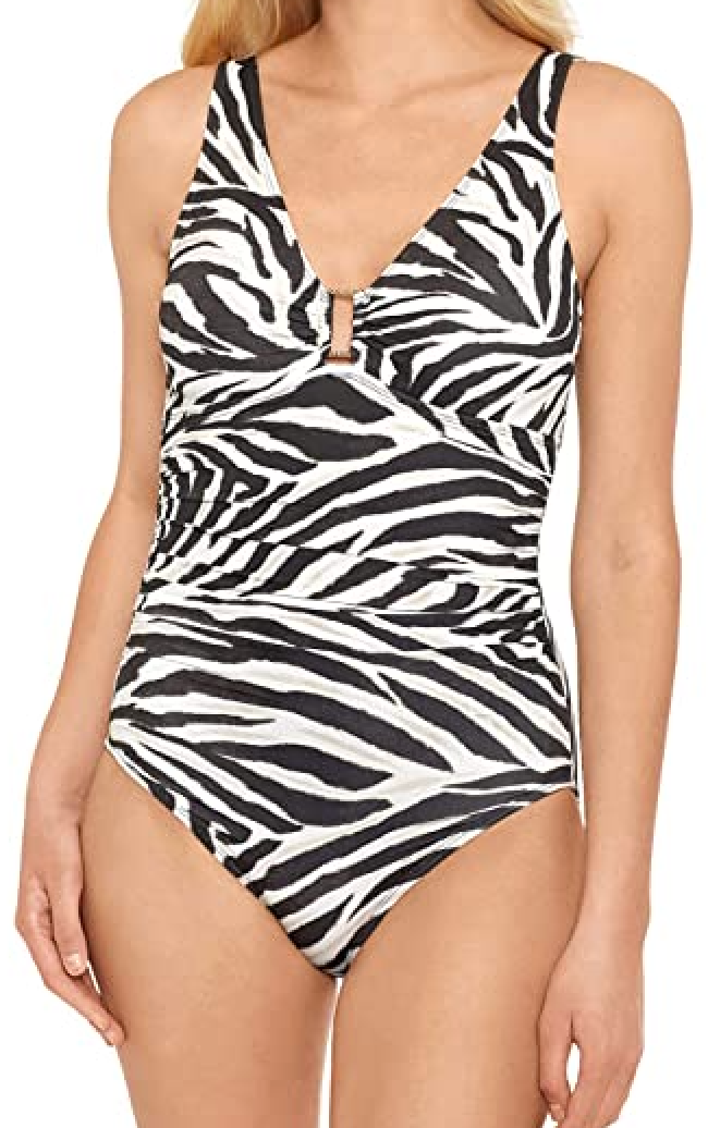 Ralph Lauren Ring-Front One-Piece Swimsuit Zebra L22722 Ralph Lauren Ring-Front One-Piece Swimsuit Zebra L22722