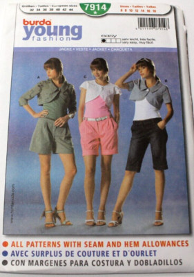 Burda 7914 Young Misses Bolero Jacket 6-8-10-12-14-16-18 Sewing Pattern OOP