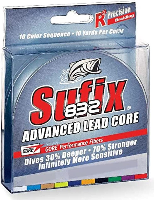 Sufix 832 Lead Core, Metered Multi-Colored (12 Pound/100 Yard Spool)