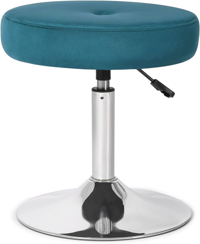Adjustable Velvet round Ottoman, 360° Swivel Freely Vanity Stool Makeup Stool Vanity Chair, Teal