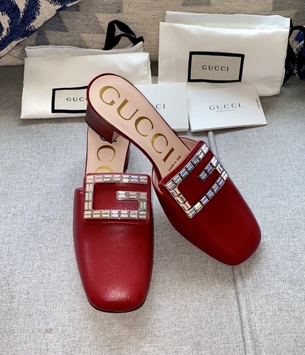 Gucci madelyn G crystal mules slides square toe red pumps
