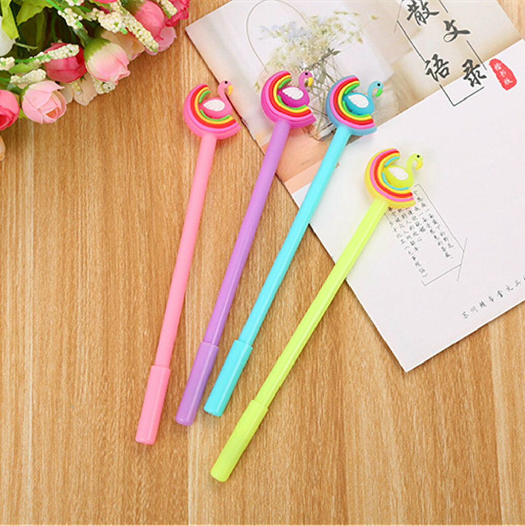 6pcs Cute Cartoon Kawaii Novelty Colorful Flamingo Swan Gel Ink Ball Pens Gifts