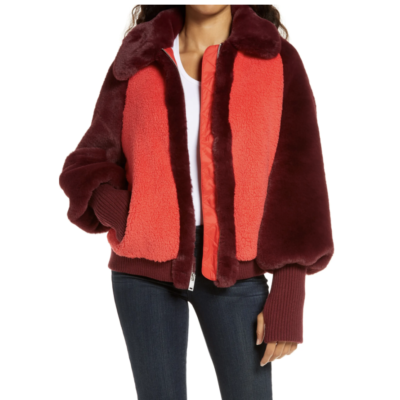 NWT UGG Augusta Sherpa baseball jacket Spanish Red Size M Faux Fur