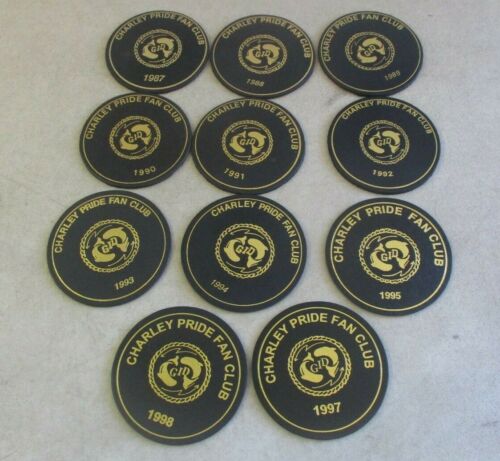 LOT OF 11 1997 CHARLIE PRIDE FAN CLUB BLACK/GOLD NOVELTY MUSIC COASTERS