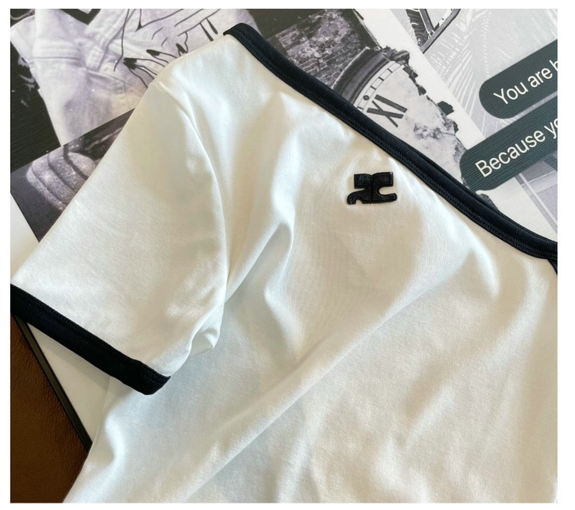 M*♡様 Courreges Cropped T-shirt New Courreges Shirt Slant Shoulder Asymmetric Halter Top