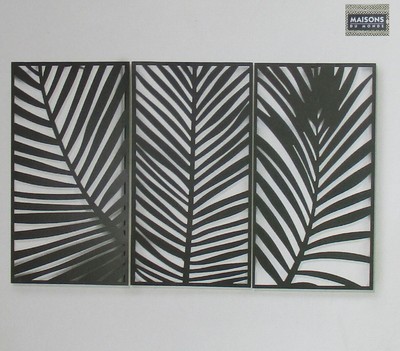 Maisons du Monde 3-teiliges Bild TOBAGO Palmblätter Metall 144  x 90 cm schwarz