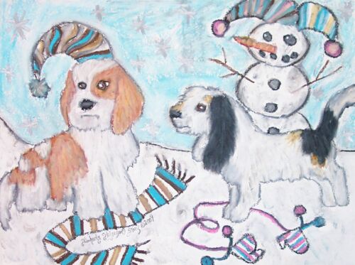 Petit Basset Griffon Vendeen Art Card 2.5 x 3.5 Signed by Artist KSams Snow Day
